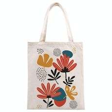 Borsa a mano in tela stampata con fiori, stampa su richiesta, dimensioni: 35x30 cm (beige)