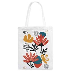Borsa a mano in tela stampata con fiori, stampa su richiesta, dimensioni: 40x35 cm (bianco)