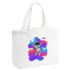 Borsa a mano in tela stampata con astronauta, stampa su richiesta, dimensioni: 30x40x10 cm (bianco)