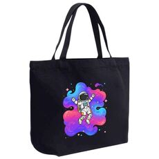 Borsa a mano in tela stampata con astronauta, stampa su richiesta, dimensioni: 30x40x10 cm (nero)
