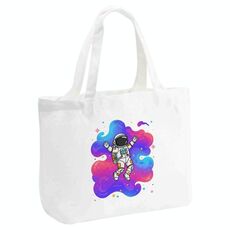 Borsa a mano in tela stampata con astronauta, stampa su richiesta, dimensioni: 35x45x15 cm (bianco)