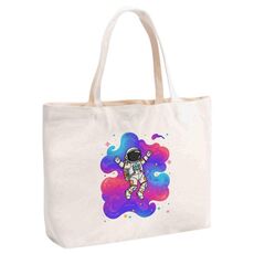 Borsa a mano in tela stampata con astronauta, stampa su richiesta, dimensioni: 35x45x15 cm (beige)