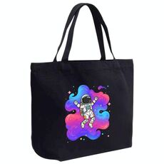Borsa a mano in tela stampata con astronauta, stampa su richiesta, dimensioni: 35x45x15 cm (nero)