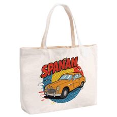 Borsa a mano in tela stampata con auto, stampa su richiesta, dimensioni: 20x30x10 cm (beige)