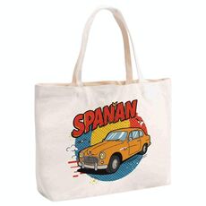 Borsa a mano in tela stampata con auto, stampa su richiesta, dimensioni: 30x40x10 cm (beige)
