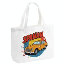 Borsa a mano in tela stampata con auto, stampa su richiesta, dimensioni: 35x45x15 cm (bianco)