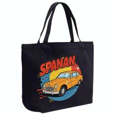 Borsa a mano in tela stampata con auto, stampa su richiesta, dimensioni: 35x45x15 cm (nero)