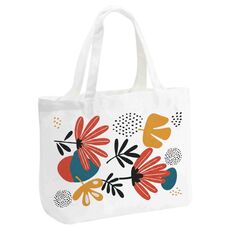 Borsa a mano in tela stampata con fiori, stampa su richiesta, dimensioni: 30x40x10 cm (bianco)