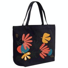 Borsa a mano in tela stampata con fiori, stampa su richiesta, dimensioni: 30x40x10 cm (nero)