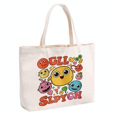 Borsa a mano in tela stampata con faccia buffa, stampa su richiesta, dimensioni: 20x30x10 cm (beige)