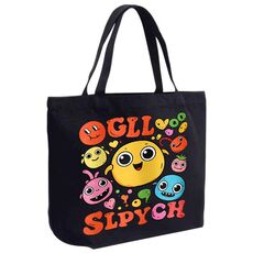 Borsa a mano in tela stampata con faccia buffa, stampa su richiesta, dimensioni: 30x40x10 cm (nero)