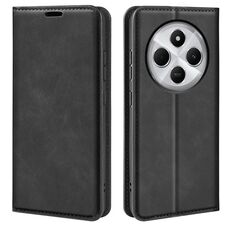 Per Xiaomi Redmi 14C 4G Retro-skin Custodia in pelle con ventosa magnetica (nero)