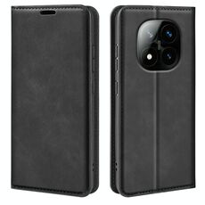 Per Xiaomi Redmi Note 14 Pro+ 5G Retro-skin Custodia in pelle con ventosa magnetica (nero)