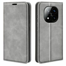 Per Xiaomi Redmi Note 14 Pro+ 5G Retro-skin Custodia in pelle con ventosa magnetica (grigio)
