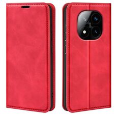 Per Xiaomi Redmi Note 14 Pro+ 5G Retro-skin Custodia in pelle con ventosa magnetica (rosso)