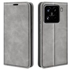 Per Xiaomi 15 Pro Retro-skin Custodia per telefono in pelle con ventosa magnetica (grigio)