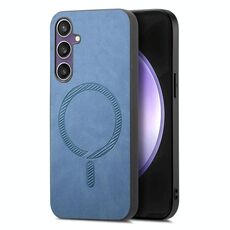 Per Samsung Galaxy S24 FE 5G Custodia per telefono con retro in PU Magsafe in tinta unita (blu)