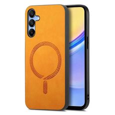 Per Samsung Galaxy A16 Custodia per telefono con retro in PU Magsafe tinta unita (giallo)