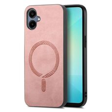 Per Samsung Galaxy A06 4G Custodia per telefono con retro in PU Magsafe tinta unita (rosa)