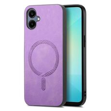 Per Samsung Galaxy A06 4G Custodia per telefono con retro in PU Magsafe tinta unita (viola)