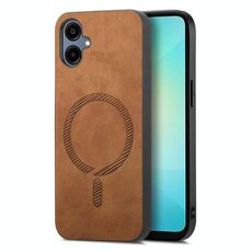 Per Samsung Galaxy A06 4G Custodia per telefono con retro in PU Magsafe tinta unita (marrone)