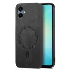 Per Samsung Galaxy A06 4G Custodia per telefono con retro in PU Magsafe tinta unita (nero)