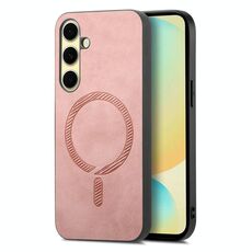 Per Samsung Galaxy A56 5G Custodia per telefono con retro in PU Magsafe tinta unita (rosa)