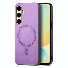 Per Samsung Galaxy A56 5G Custodia per telefono con retro in PU Magsafe tinta unita (viola)