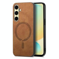 Per Samsung Galaxy A56 5G Custodia per telefono con retro in PU Magsafe in tinta unita (marrone)