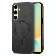 Per Samsung Galaxy A56 5G Custodia per telefono con retro in PU Magsafe tinta unita (nero)
