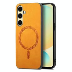 Per Samsung Galaxy A56 5G Custodia per telefono con retro in PU Magsafe tinta unita (giallo)