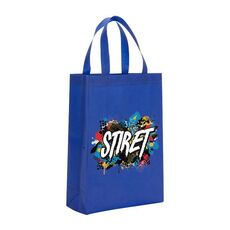 Borsa in tessuto non tessuto stampato con alfabeto, stampa su richiesta, dimensioni: 35x25x10 cm (blu reale)