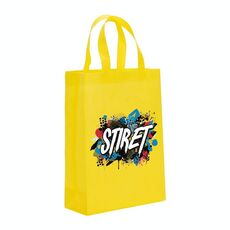 Borsa in tessuto non tessuto stampato con alfabeto, stampa su richiesta, dimensioni: 35x25x10 cm (giallo)