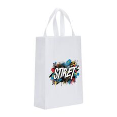 Borsa in tessuto non tessuto stampato con alfabeto, stampa su richiesta, dimensioni: 38x30x10 cm (bianco)
