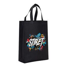Borsa in tessuto non tessuto stampato con alfabeto, stampa su richiesta, dimensioni: 38x30x10 cm (nero)