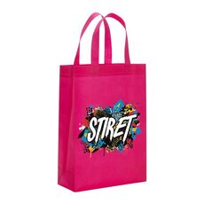 Borsa in tessuto non tessuto stampato con alfabeto, stampa su richiesta, dimensioni: 38x30x10 cm (rosso rosa)