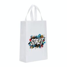 Borsa in tessuto non tessuto stampato con alfabeto, stampa su richiesta, dimensioni: 41x35x12 cm (bianco)