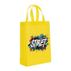 Borsa in tessuto non tessuto stampato con alfabeto, stampa su richiesta, dimensioni: 41x35x12 cm (giallo)