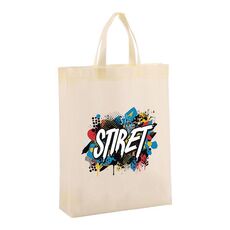 Borsa in tessuto non tessuto stampato con alfabeto, stampa su richiesta, dimensioni: 41x35x12 cm (beige)