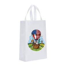 Borsa in tessuto non tessuto stampato a palloncino, stampa su richiesta, dimensioni: 35x25x10 cm (bianco)