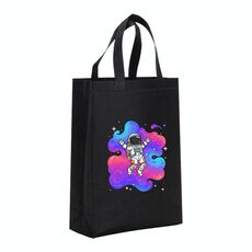 Borsa in tessuto non tessuto stampato con astronauta, stampa su richiesta, dimensioni: 35x25x10 cm (nero)