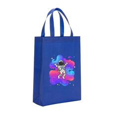 Borsa in tessuto non tessuto stampato con astronauta, stampa su richiesta, dimensioni: 38x30x10 cm (blu reale)