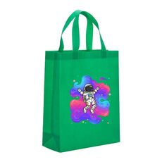 Borsa in tessuto non tessuto stampato con astronauta, stampa su richiesta, dimensioni: 38x30x10 cm (verde erba)