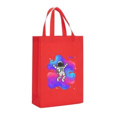 Borsa in tessuto non tessuto stampato con astronauta, stampa su richiesta, dimensioni: 38x30x10 cm (rosso)