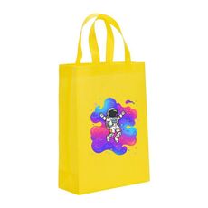 Borsa in tessuto non tessuto stampato con astronauta, stampa su richiesta, dimensioni: 38x30x10 cm (giallo)