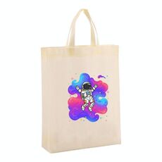 Borsa in tessuto non tessuto stampato con astronauta, stampa su richiesta, dimensioni: 38x30x10 cm (beige)
