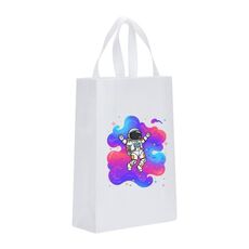 Borsa in tessuto non tessuto stampato con astronauta, stampa su richiesta, dimensioni: 41x35x12 cm (bianco)