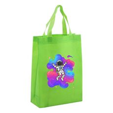Borsa in tessuto non tessuto stampato con astronauta, stampa su richiesta, dimensioni: 41x35x12 cm (verde frutta)