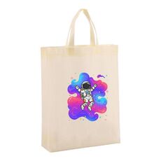 Borsa in tessuto non tessuto stampato con astronauta, stampa su richiesta, dimensioni: 41x35x12 cm (beige)