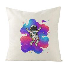Cuscino per divano stampato con astronauta con stampa centrale su richiesta, dimensioni: 35x35 cm (lino bianco)